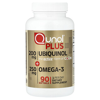 Qunol, Плюс убихинол и омега-3, 200 мг + 250 мг, 90 мягких таблеток