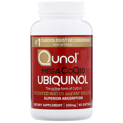 Qunol Ubiquinol, Mega CoQ10, 100 мг, 60 мягких желатиновых капсул