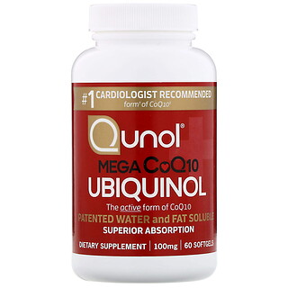 Qunol, Ubiquinol, Mega CoQ10، عبوة 100 ملجم 60 كبسولة هلامية