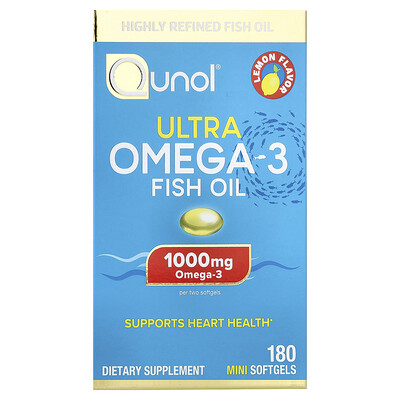 Qunol, Ultra Omega-3 Fish Oil, Lemon, 1,000 mg, 180 Mini Softgels (500 mg per Softgel)