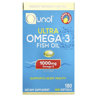 Qunol, Ultra omega-3 rybí olej, citrón, 180 mini mäkkých kapsúl (500 mg na mäkkú kapsulu)