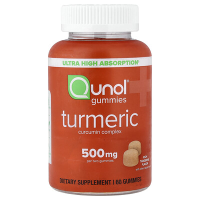 Qunol, Complejo de curcumina de cúrcuma, Mandarina intensa, 60 gomitas (250 mg por gomita)