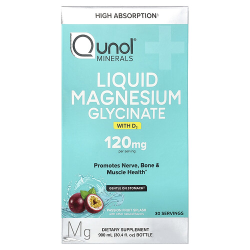 Qunol, Liquid Magnesium Glycinate With D3, Passion Fruit Splash, 30.4 fl oz (900 ml)