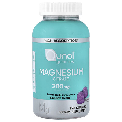 Qunol, Gomitas de citrato de magnesio, Bayas mixtas, 120 gomitas (100 mg por gomita)