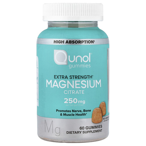 Qunol Magnesium Citrate Gummies, Rich Orange, 60 Gummies (125 mg per Gummy)