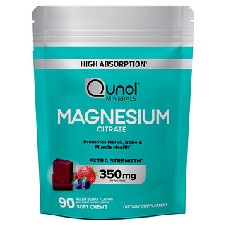Qunol, Citrato de magnesio, Bayas mixtas, 90 comprimidos masticables blandos (175 mg por comprimido)