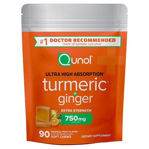 Qunol Turmeric + Ginger, Tropical Fruit, 90 Soft Chews