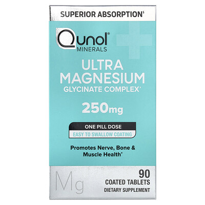 Qunol, Ultracomplejo de glicinato de magnesio, 250 mg, 90 comprimidos recubiertos