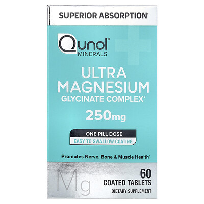 Qunol, Ultracomplejo de glicinato de magnesio, 250 mg, 60 comprimidos recubiertos