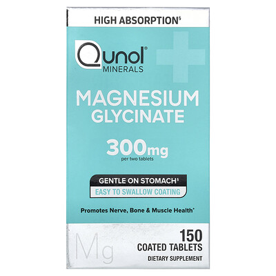 Qunol, Glicinato de magnesio, 150 comprimidos recubiertos (150 mg por comprimido)