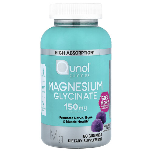 Qunol Magnesium Glycinate Gummies, Mixed Berry, 60 Gummies (75 mg per Gummy)