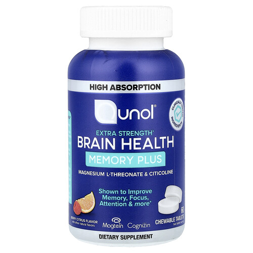 Qunol Brain Health, Memory Plus, Berry Citrus, 60 Chewable Tablets