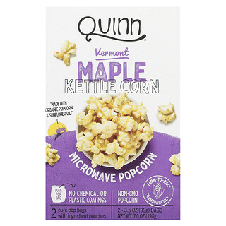 Quinn Popcorn, 電子レンジでできるポップコーン、バーモントメープルケトルコーン、2袋、各99g（3.5オンス）