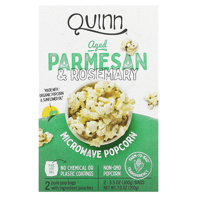 Quinn Popcorn попкорн для микроволновой печи, пармезан и розмарин, 2 пакета по 100 г (3,5 унции)