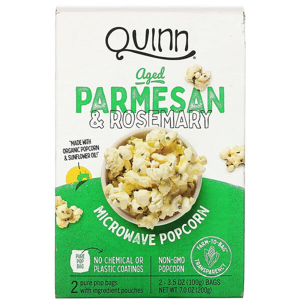Quinn Popcorn, فوشار للتحضير في فرن الميكروويف، بارمازان وإكليل الجبل، 2 كيس، 3.5 أوقية (100 غرام) كل كيس