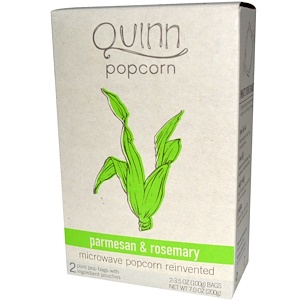 Купить Quinn Popcorn, Попкорн для микроволновой печи, пармезан и розмарин, 2 пакетика, по 3,5 унции (100 г) каждый  на IHerb