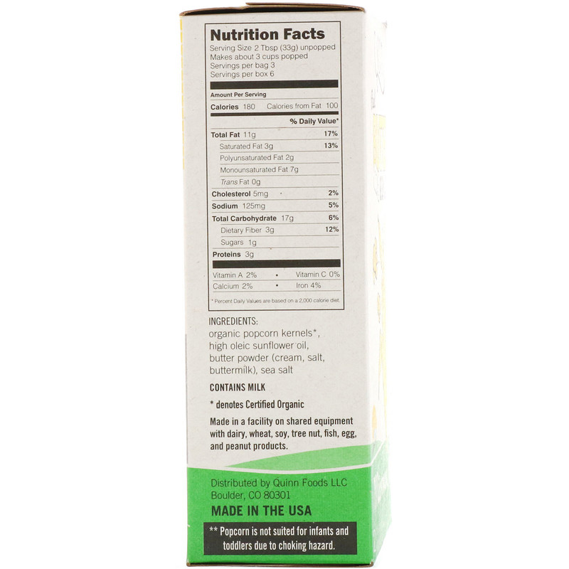 Quinn Popcorn, Real Butter & Sea Salt, 2 Bags, 3.5 oz (98 g) Each iHerb