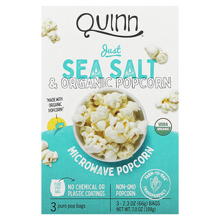Quinn Popcorn, Palomitas de maíz para microondas, Solo sal marina, 3 bolsas, 66 g (2,3 oz) cada una