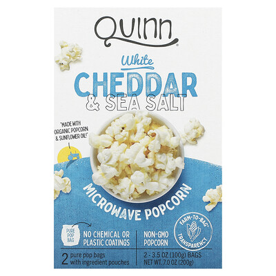 Quinn Popcorn Попкорн белый чеддер и морская соль 2 пакетика по 100 г (3 5 унции)