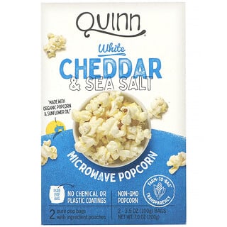 Quinn Popcorn, فشار يُعد في الميكروويف، بالجبنة الشيدر البيضاء وملح البحر، كيسين 3.5 أونصات (100 جم) لكل منهما