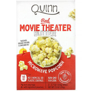 Quinn Popcorn, فشار يُعد في الميكروويف، بالجبنة الشيدر البيضاء وملح البحر، 2 كيس، 3.7 أونصات (104 جم) لكل عبوة