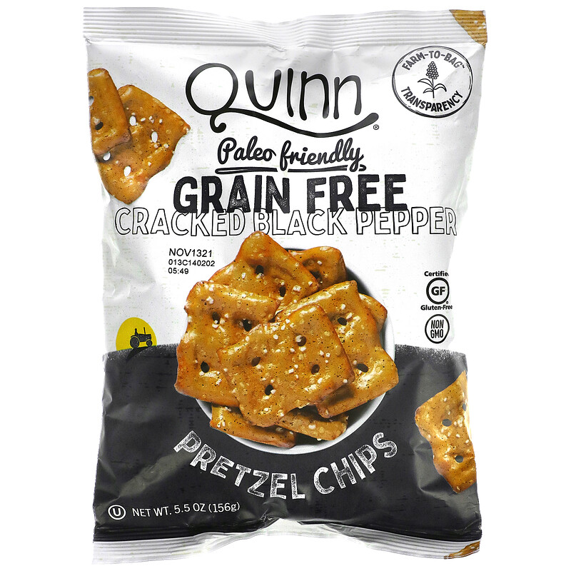 Quinn Popcorn, Pretzel Chips, Grain Free, Cracked Black Pepper, 5.5 oz