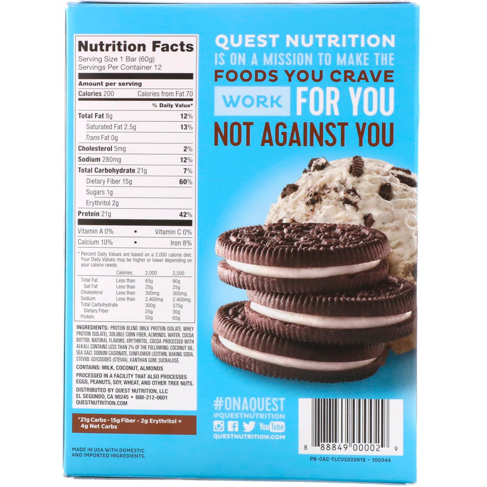 Cookies And Cream Quest Bar Nutrition Label – Runners High Nutrition