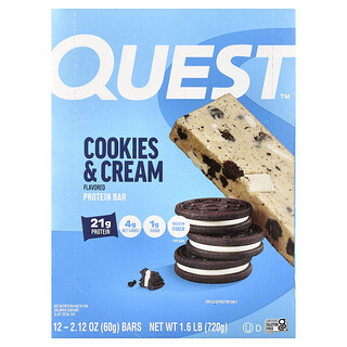Quest Nutrition, Eiwitreep, Koekjes & Room, 12 Repen, 2.12 oz (60 g) Elk