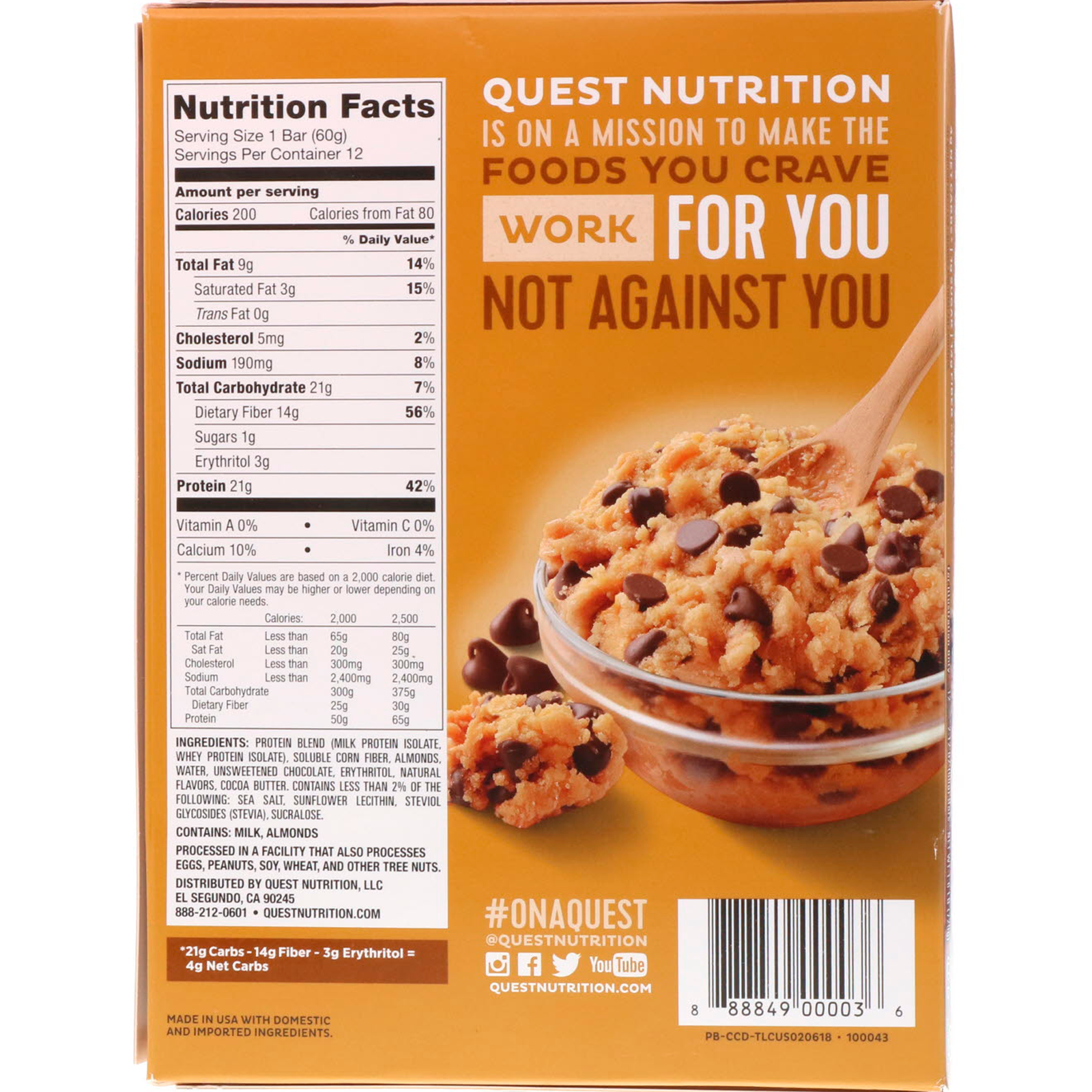 Quest Cookie Dough Nutrition Label