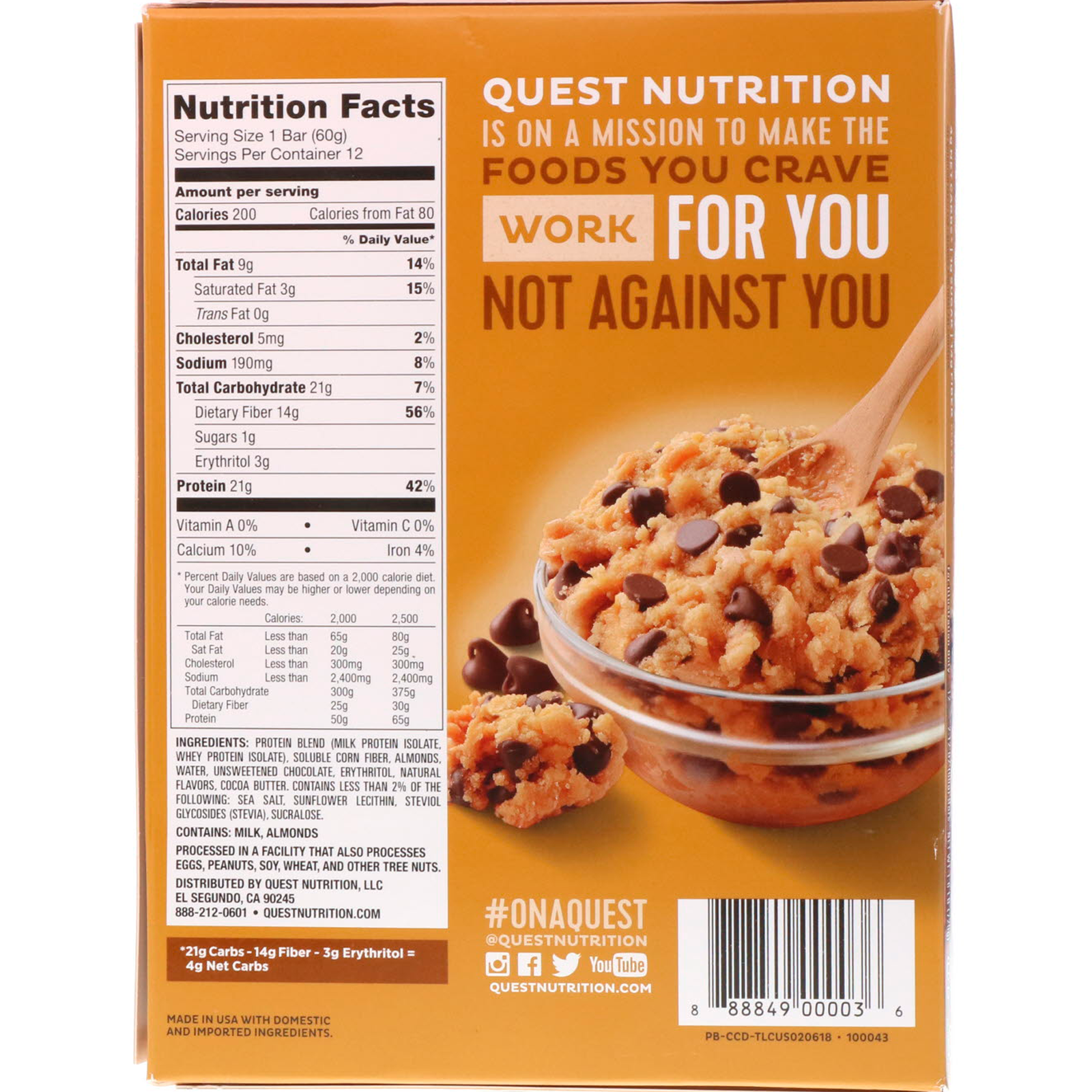 Quest Nutrition Protein Bar Chocolate Chip Cookie Dough 12 Bars 2 