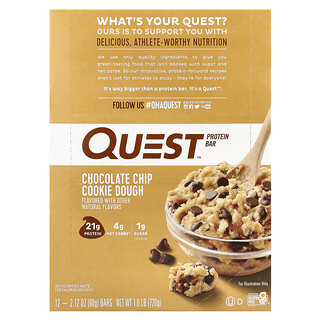 Quest Nutrition, Barra de proteínas, masa para galletas con trocitos de chocolate, 12 barras, 2.12 oz (60 g) c/u