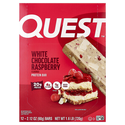 Quest Nutrition, Protein Bar, White Chocolate Raspberry, 12 Bars, 2.12 oz (60 g) Each