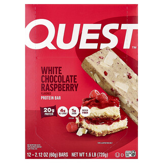Quest Nutrition, Protein Bar, Beyaz Çikolatalı Ahududu, 12 Bar, Her Biri 2,12 oz (60 gr)