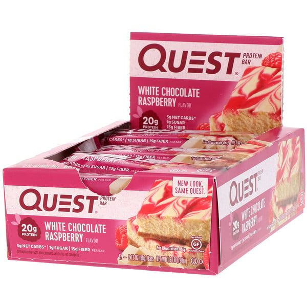 Quest Nutrition, لوح البروتين Quest Protein Bar، توت العليق مع الشوكولا البيضاء، 12 لوح، 2.12 أونصة (60 غرام) لكل منها