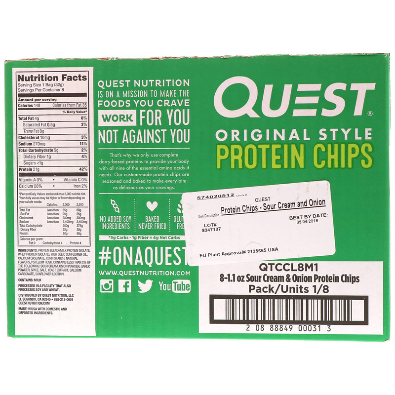 Quest Nutrition, Original Style Protein Chips, Sour Cream & Onion, 8