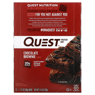 Quest Nutrition Protein Bar, шоколадный брауни, 12 батончиков, 60 г (2,12 унции)