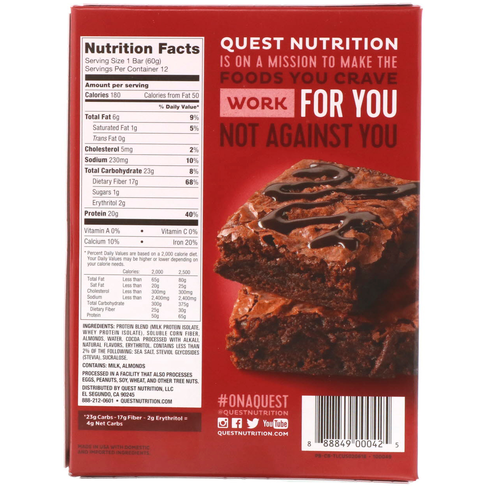 Quest Nutrition, Protein Bar, Chocolate Brownie, 12 Bars, 2.12 oz (60 g) Each