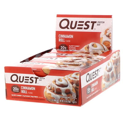 Quest Nutrition протеиновый батончик, со вкусом булочки с корицей, 12 батончиков, весом 60 г (2,12 унции) каждый