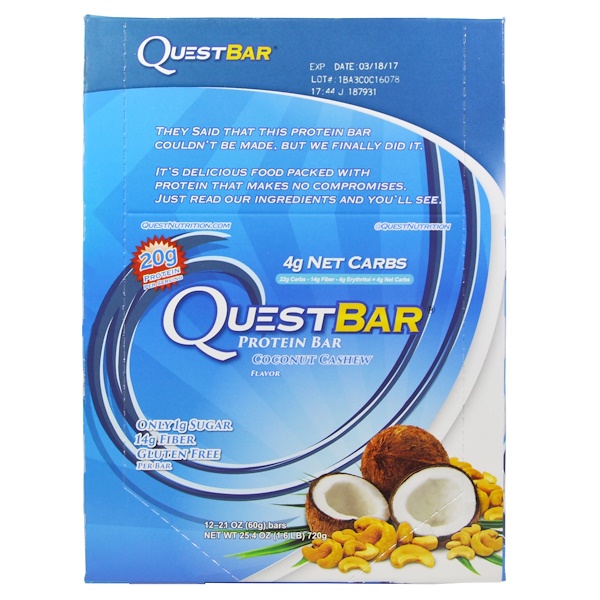 Quest Nutrition, QuestBar, Protein Bar, Coconut Cashew, 12 Bars, 2.1 oz