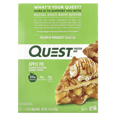 Quest Nutrition  Protein Bar  Apple Pie  12 Bars  2.12 oz (60 g) Each