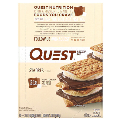 Quest Nutrition Протеиновый батончик Печенье с зефиром, 12батончиков, 60г (2,12 унции) каждый