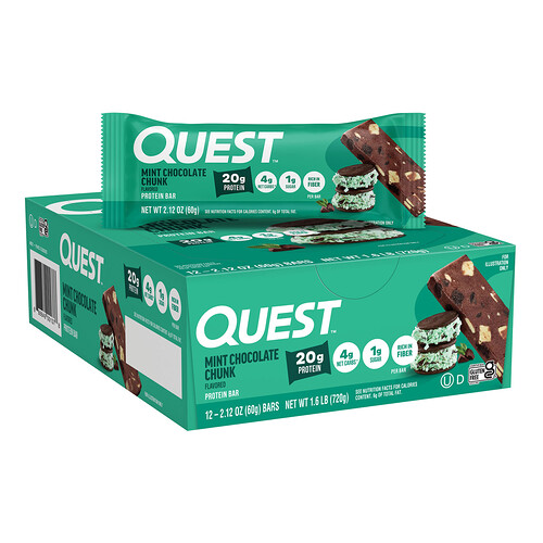 Quest Nutrition, Protein Bar, Mint Chocolate Chunk, 12 Bars, 2.12 oz (60 g) Each