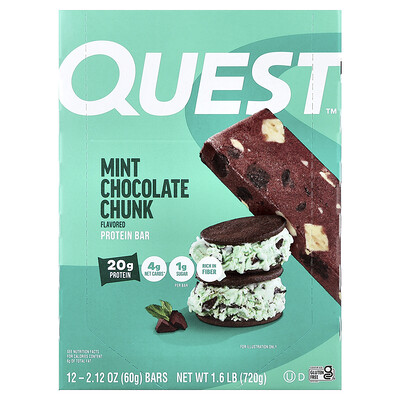 Quest Nutrition, Barrita proteica, Trozos de chocolate con menta, 12 barritas, 60 g (2,12 oz) cada una