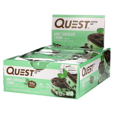 Quest Nutrition Белковый батончик, вкус кусочков мятного шоколада, 12 батончиков, 2,12 унции (60 г) каждый