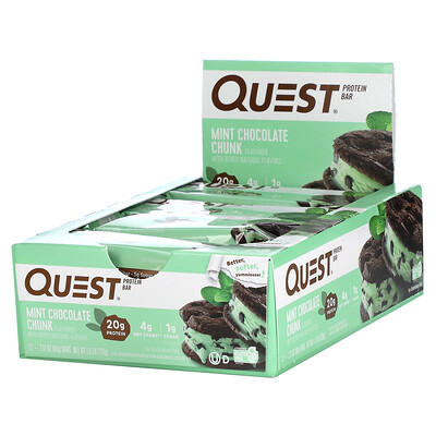 Купить Quest Nutrition Protein Bar, кусочки мятного шоколада, 12 батончиков, 60 г (2, 12 унции)