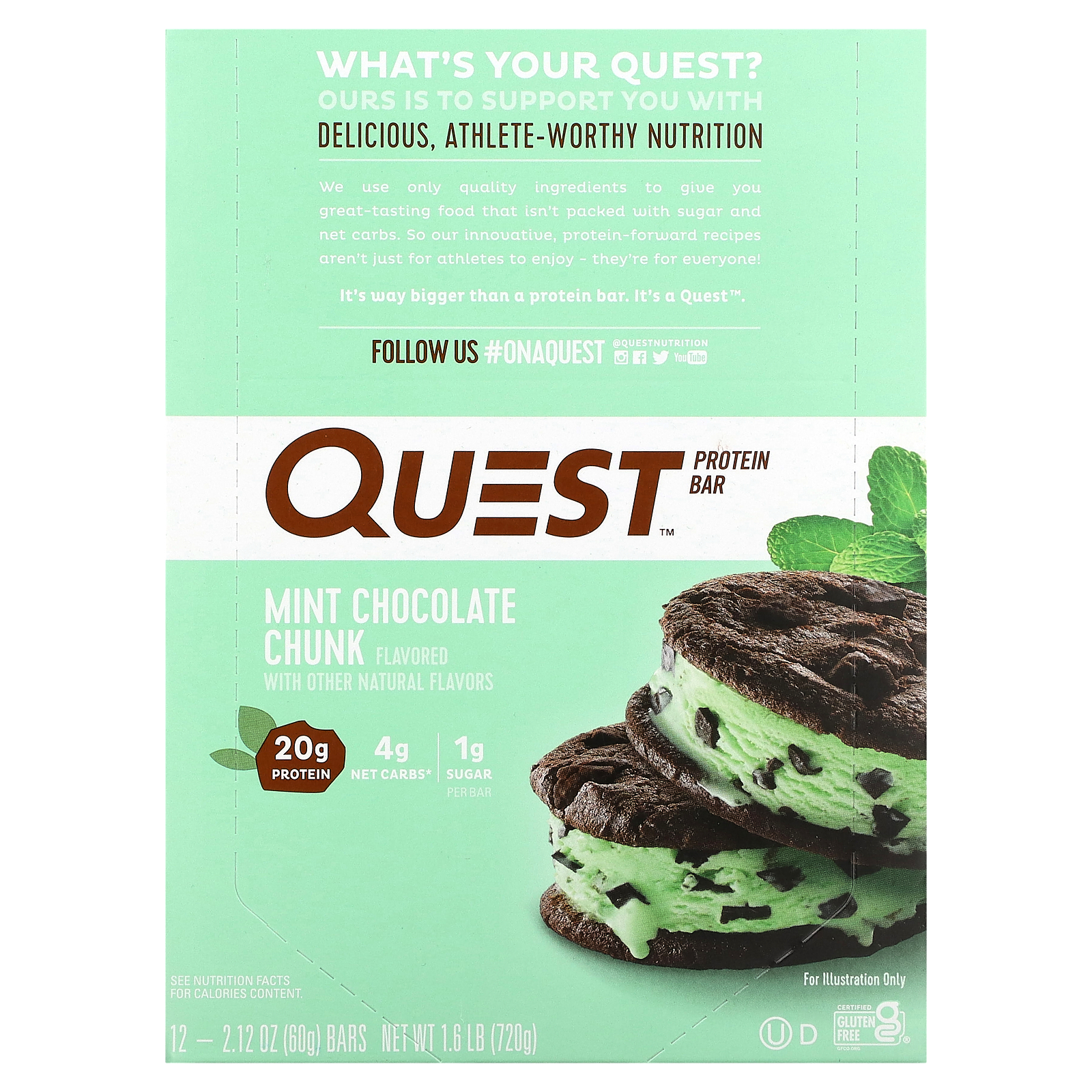 Quest Nutrition, Protein Bar, Mint Chocolate Chunk, 12 Bars, 2.12 oz