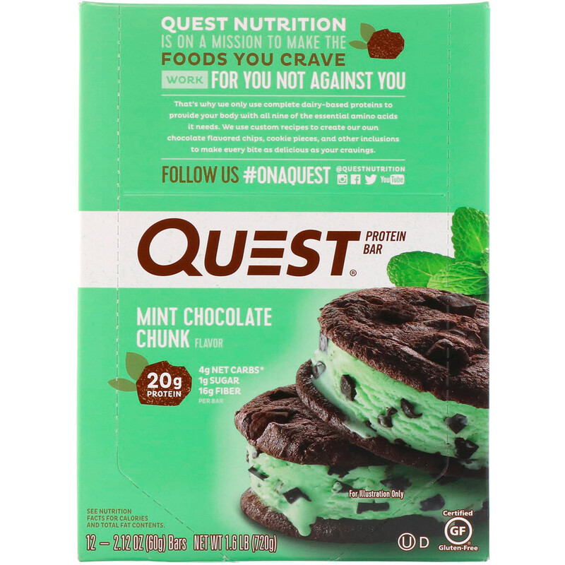 Quest Nutrition, Protein Bar, Mint Chocolate Chunk, 12 Bars, 2.12 oz