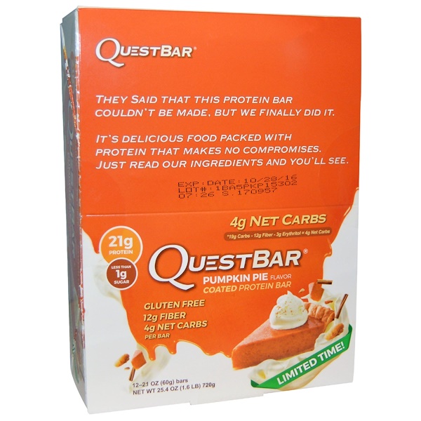 Quest Nutrition, Coated Protein Bar, Pumpkin Pie Flavor, 12 Bars, 2.1