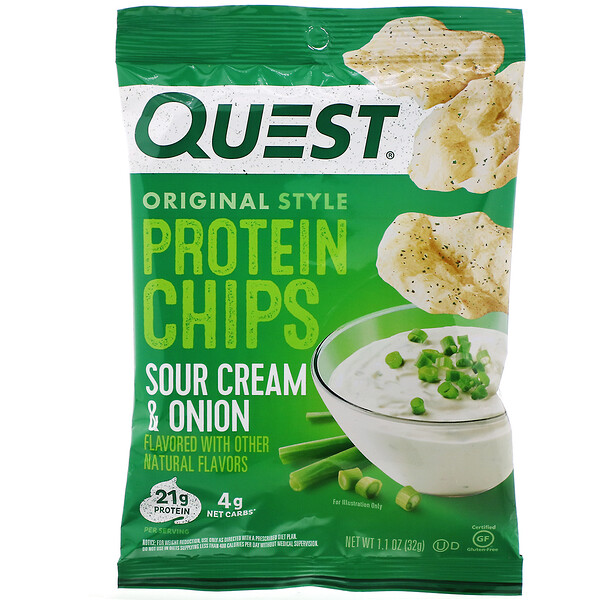 Quest Nutrition, Original Style Protein Chips, Sour Cream & Onion, 12 Pack, 1.1 oz (32 g) Each