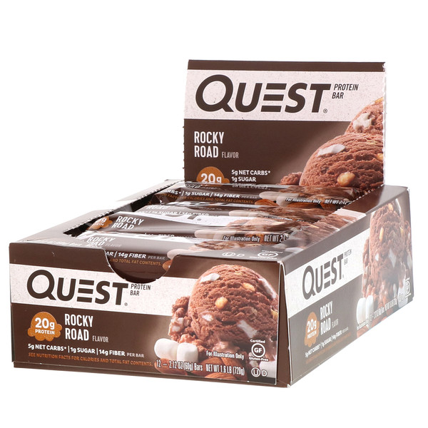 Quest Nutrition, Protein Bar, Rocky Road, 12 Bars, 2.12 oz (60 g) Each